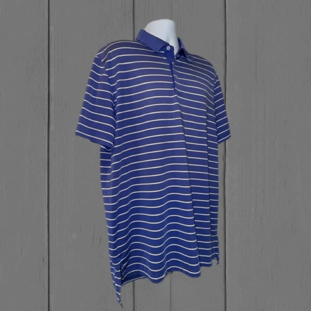 RLX Ralph Lauren Golf Polo Shirt Men’s Large Blue Stripe Performance Stretch